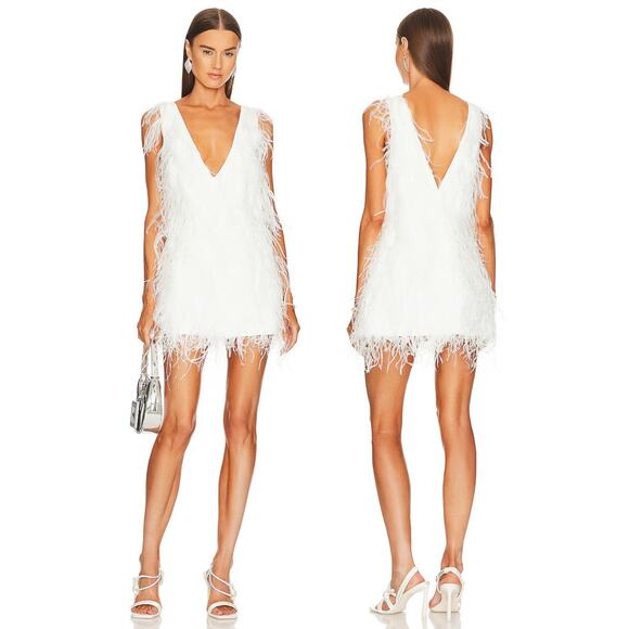 Lamarque Dresses & Skirts - Lamarque Alena Feather Mini Dress V Neck Party Bridal Statement Elegant White M